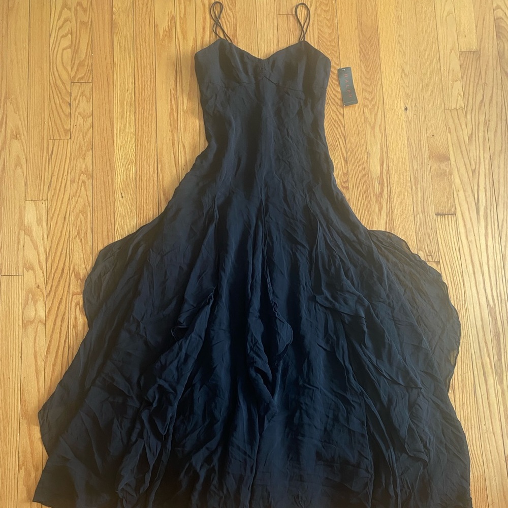 Ralph by Ralph Lauren Vintage Flowy Black Formal Maxi Dress with Ruffles